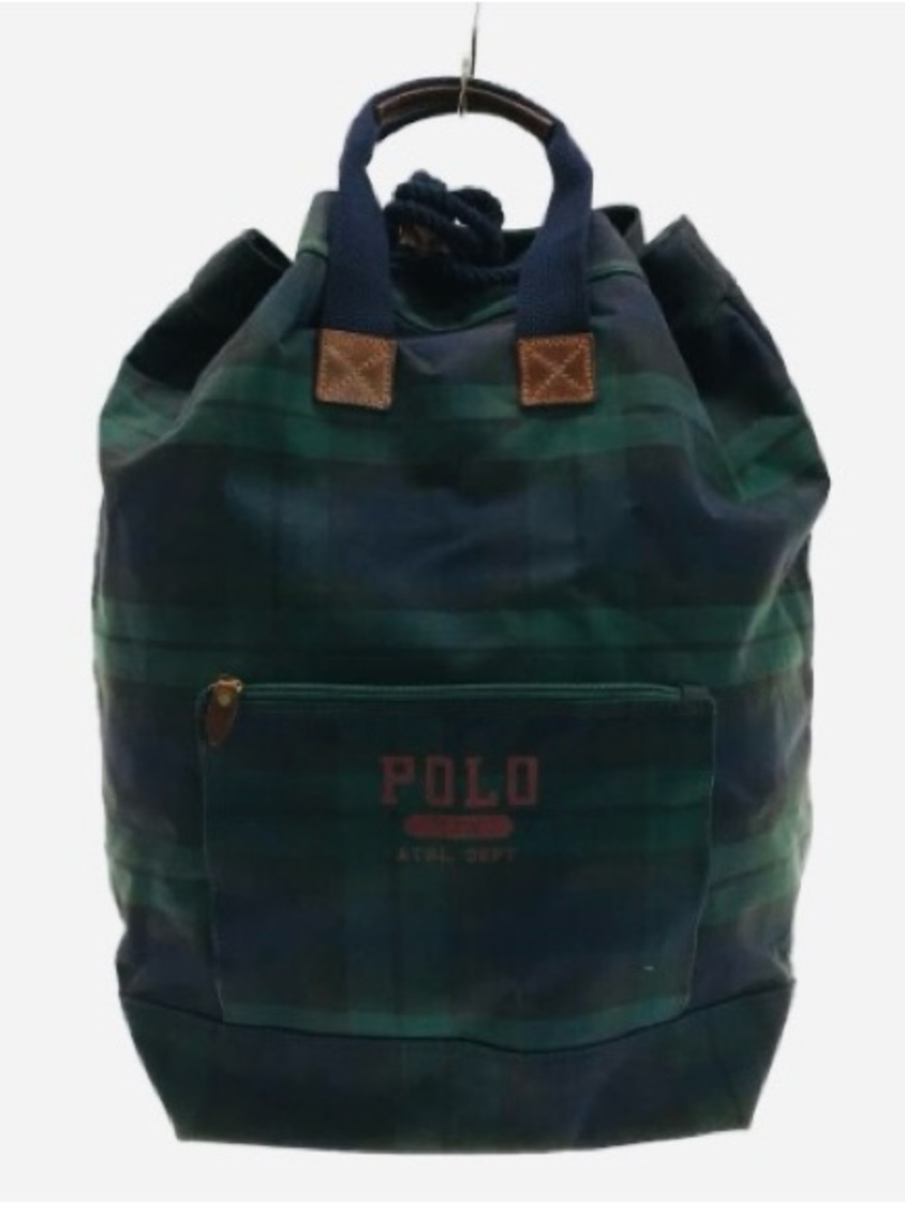 Vintage 90’s Polo Ralph Lauren Navy/Green Plaid Canvas Drawstring Backpack